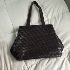 Woven brown leather bag